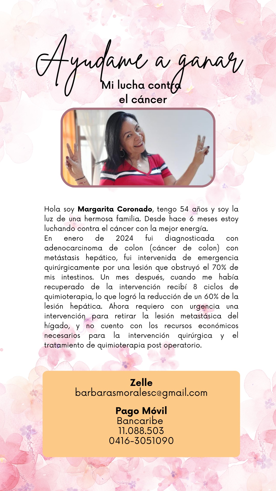 Servicio público: Se requiere apoyo urgente para Margarita Coronado en su lucha contra el cáncer