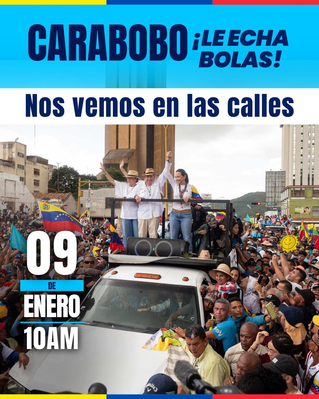 Estos son los puntos de concentración anunciados por la oposición en Carabobo para este 9 de enero