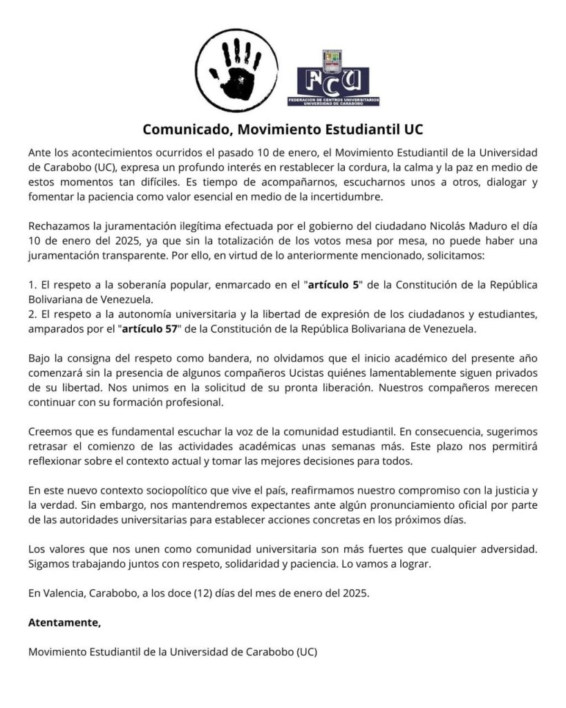 Comunicado del Movimiento Estudiantil de la UC