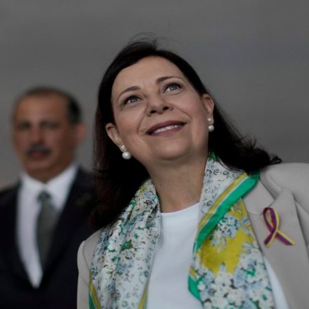 Venezuelan opposition representative Belandria, who was received as her country's official ambassador to Brazil, attends a news conference in Brasilia