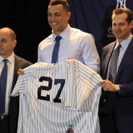 Giancarlo Stanton, jugador de los Yankees de Nueva York (Foto Archivo)