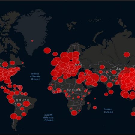 Mapa que registra el avance del COVID-19 en tiempo real realizado por el Centro de Ciencia e Ingeniería en Sistemas de la Universidad Johns Hopkings.