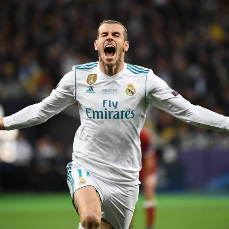 Gareth Bale celebrando su gol de chilena en la final de 2018 frente al Liverpool. / Foto archivo